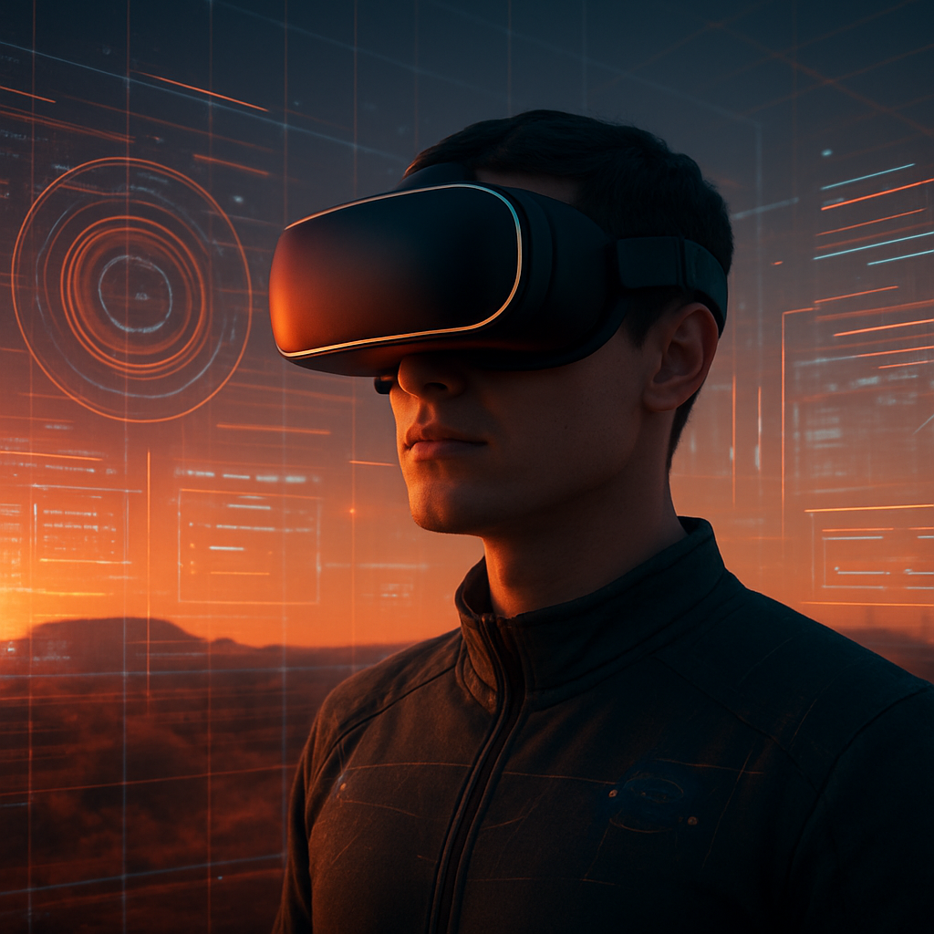 VR gamer in a futuristic virtual environment